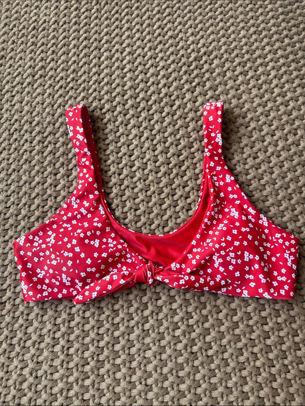 Zaful Red White Floral Tie-Front Bikini Top Women’s Size Small